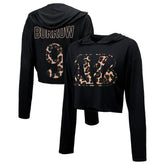 Joe Burrow Cincinnati Bengals Majestic Threads Women's Leopard Player Name & Number Long Sleeve Cropped Hoodie - Black discount