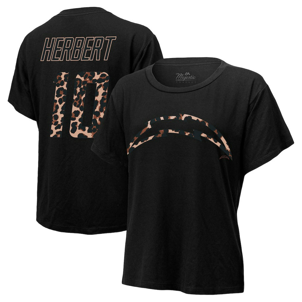 Justin Herbert Los Angeles Chargers Majestic Threads Women's Leopard Player Name & Number T-Shirt - Black cheap