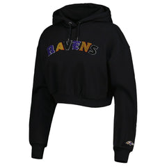 Baltimore Ravens The Wild Collective Women's Cropped Pullover Hoodie - Black sale