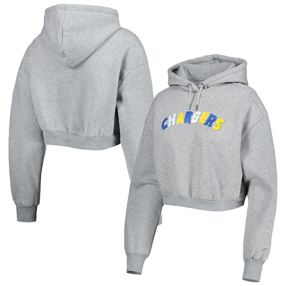 Los Angeles Chargers The Wild Collective Women's Cropped Pullover Hoodie - Gray for sale