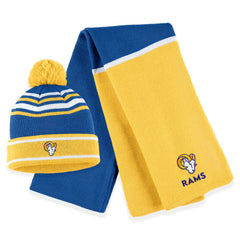 Los Angeles Rams WEAR by Erin Andrews Women's Colorblock Cuffed Knit Hat with Pom and Scarf Set - Royal outlet