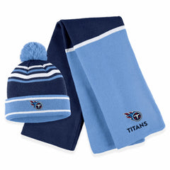 Tennessee Titans WEAR by Erin Andrews Women's Colorblock Cuffed Knit Hat with Pom and Scarf Set - Navy on sale