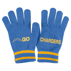 Los Angeles Chargers WEAR by Erin Andrews Women's Double Jacquard Cuffed Knit Hat with Pom and Gloves Set - Powder Blue for sale