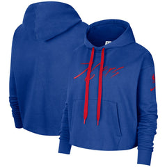 Philadelphia 76ers Women's Split Flip Courtside Cropped Pullover Hoodie - Royal discount