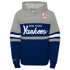 New York Yankees Youth Cooperstown Collection Head Coach Pullover Hoodie Heather Gray/Navy