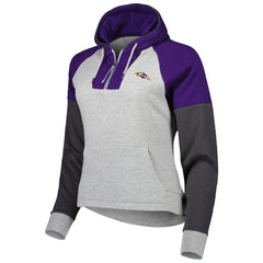 Baltimore Ravens Antigua Women's Lightweight Jackpot Raglan Half-Zip Pullover Hoodie - Heather Gray on sale