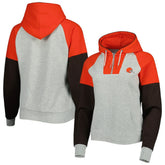 Cleveland Browns Antigua Women's Lightweight Jackpot Raglan Half-Zip Pullover Hoodie - Heather Gray on sale