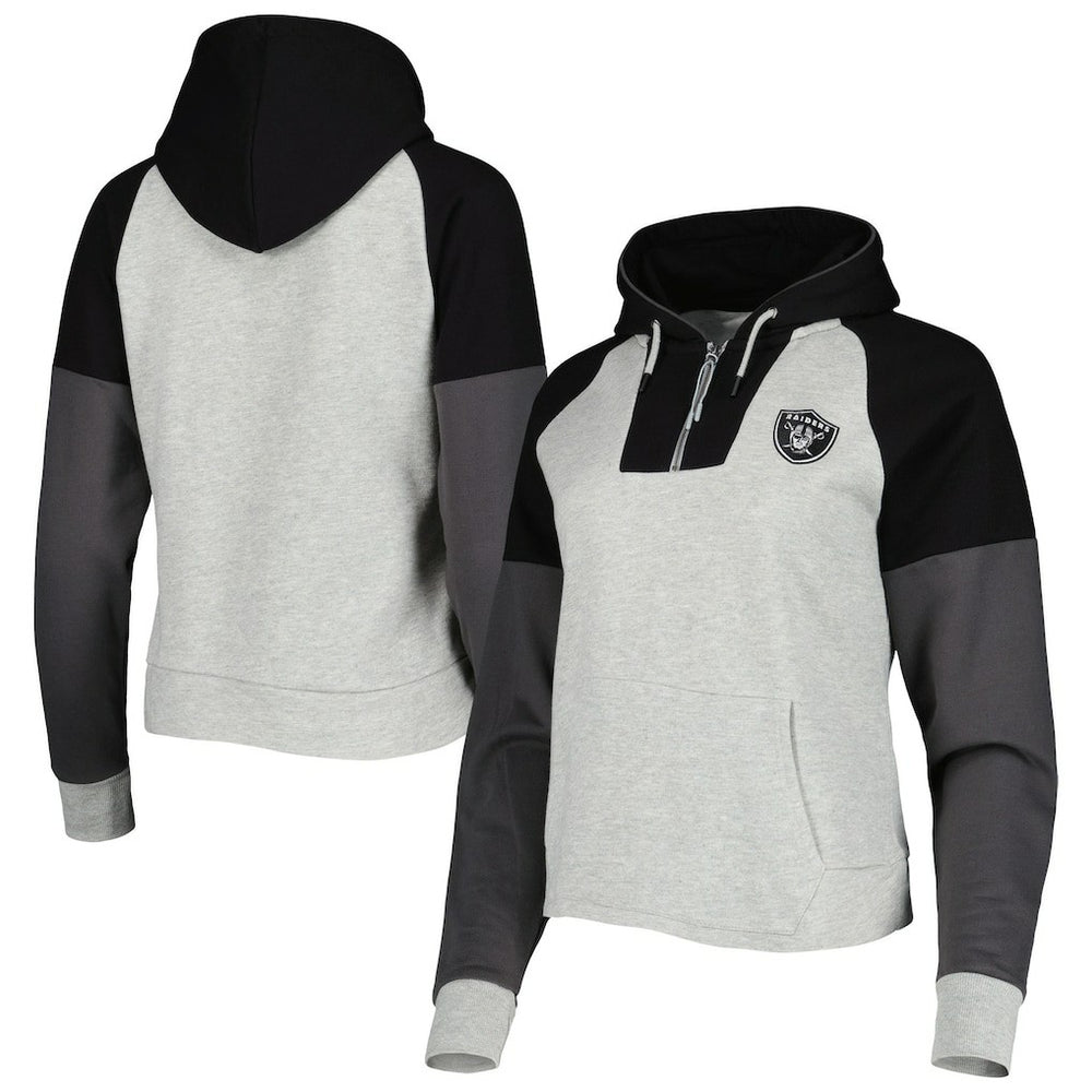 Las Vegas Raiders Antigua Women's Lightweight Jackpot Raglan Half-Zip Pullover Hoodie - Heather Gray cheap