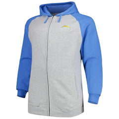 Los Angeles Chargers Big & Tall Fleece Raglan Full-Zip Hoodie Jacket - Heather Gray sale