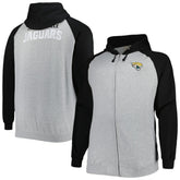 Jacksonville Jaguars Big & Tall Fleece Raglan Full-Zip Hoodie Jacket - Heather Gray for sale