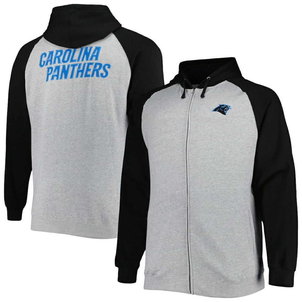 Carolina Panthers Big & Tall Fleece Raglan Full-Zip Hoodie Jacket - Heather Gray for sale