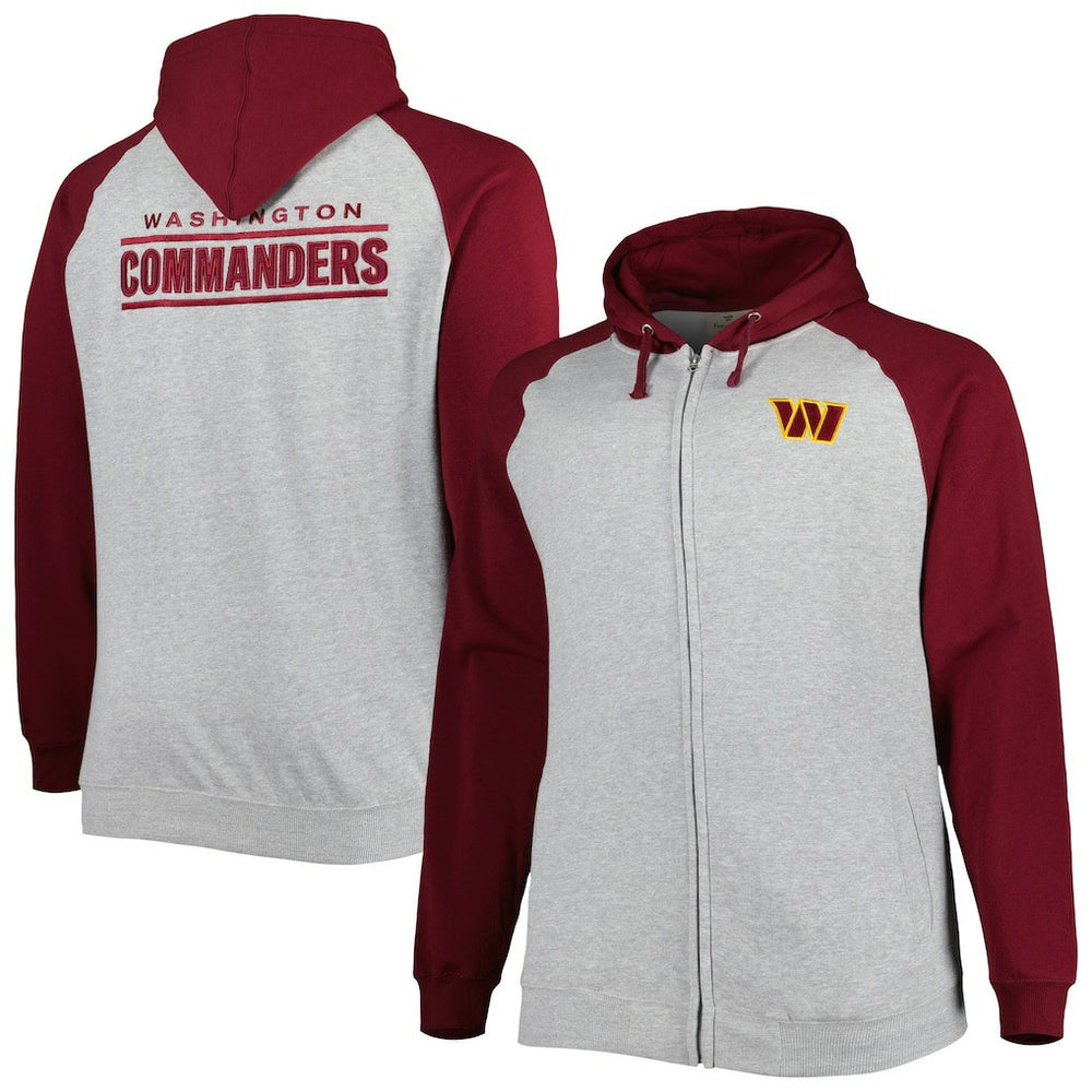 Washington Commanders Big & Tall Fleece Raglan Full-Zip Hoodie Jacket - Heather Gray for sale
