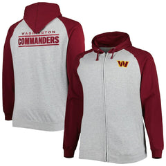 Washington Commanders Big & Tall Fleece Raglan Full-Zip Hoodie Jacket - Heather Gray for sale