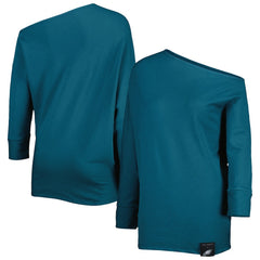 Philadelphia Eagles KIYA TOMLIN Women's Twisted Tri-Blend Asymmetrical 3/4-Dolman Sleeve Sweatshirt - Midnight Green sale