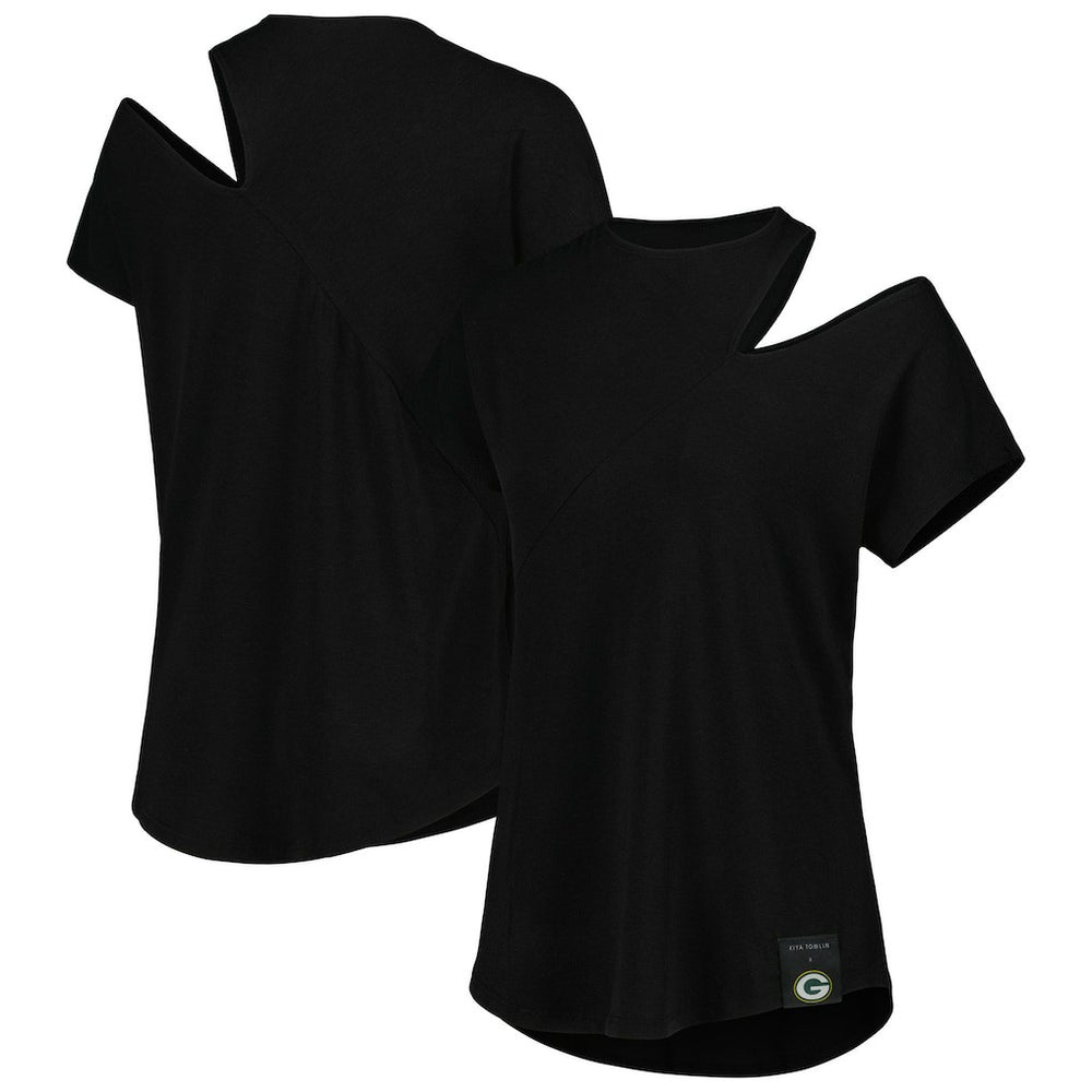Green Bay Packers KIYA TOMLIN Women's Cut Out Tri-Blend Shirt - Black sale