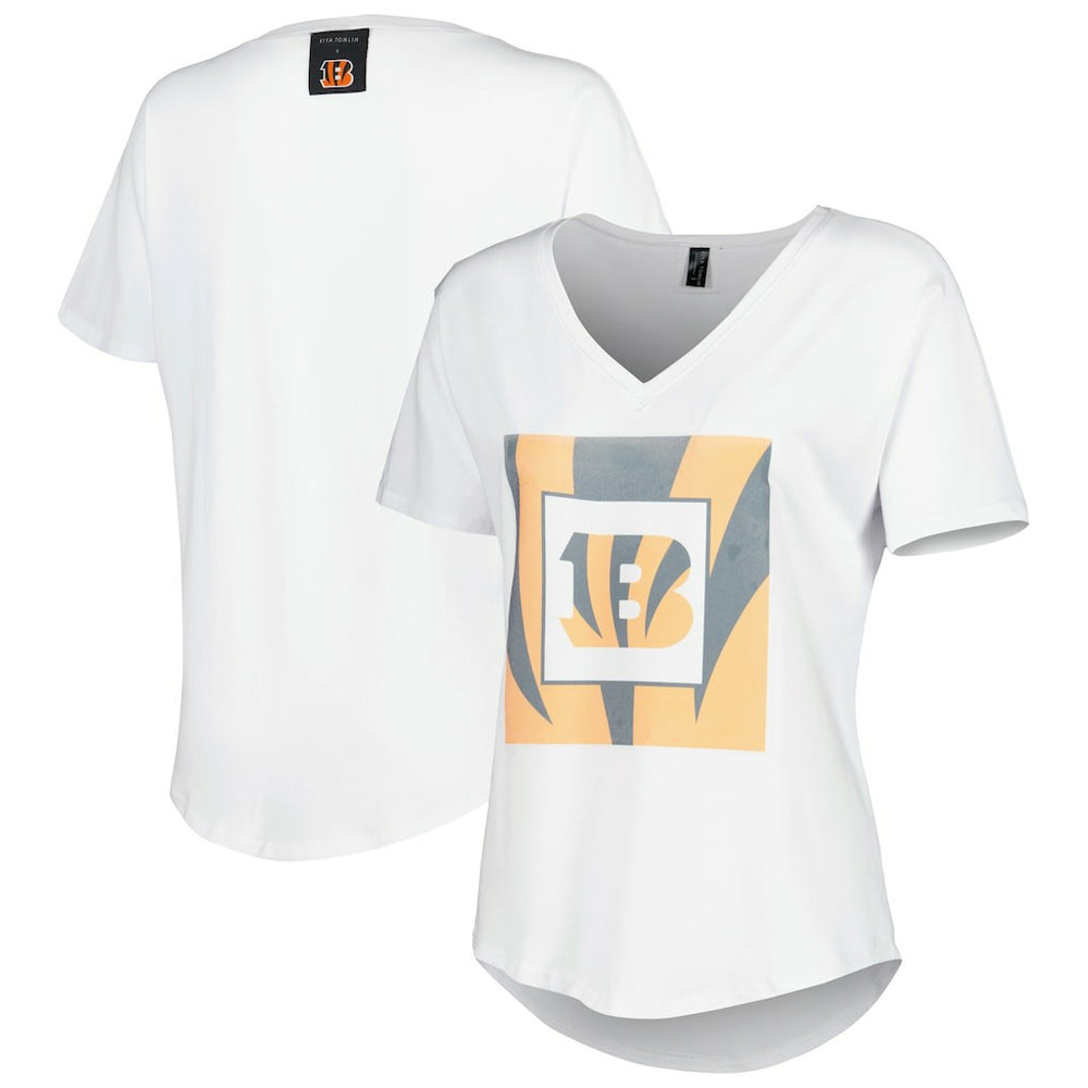 Cincinnati Bengals KIYA TOMLIN Women's V-Neck T-Shirt - White outlet
