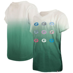 Green Bay Packers New Era Youth Multi Logo Ombre V-Neck T-Shirt - Green outlet