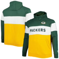 Green Bay Packers New Era Big & Tall Current Team Colorblock Fleece Raglan Pullover Hoodie - Green/Gold cheap