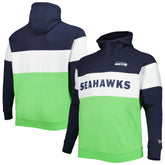 Seattle Seahawks New Era Big & Tall Current Team Colorblock Fleece Raglan Pullover Hoodie - College Navy/Neon Green outlet