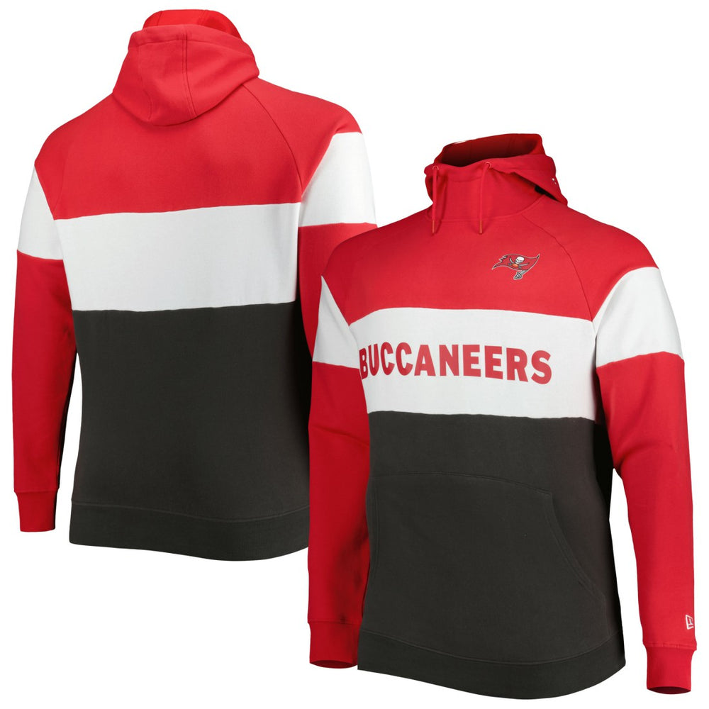 Tampa Bay Buccaneers New Era Big & Tall Current Colorblock Raglan Fleece Pullover Hoodie - Heather Charcoal/Black on sale