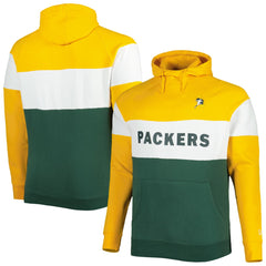 Green Bay Packers New Era Big & Tall Throwback Colorblock Fleece Raglan Pullover Hoodie - Gold/Green discount