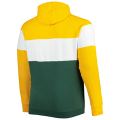 Green Bay Packers New Era Big & Tall Throwback Colorblock Fleece Raglan Pullover Hoodie - Gold/Green discount