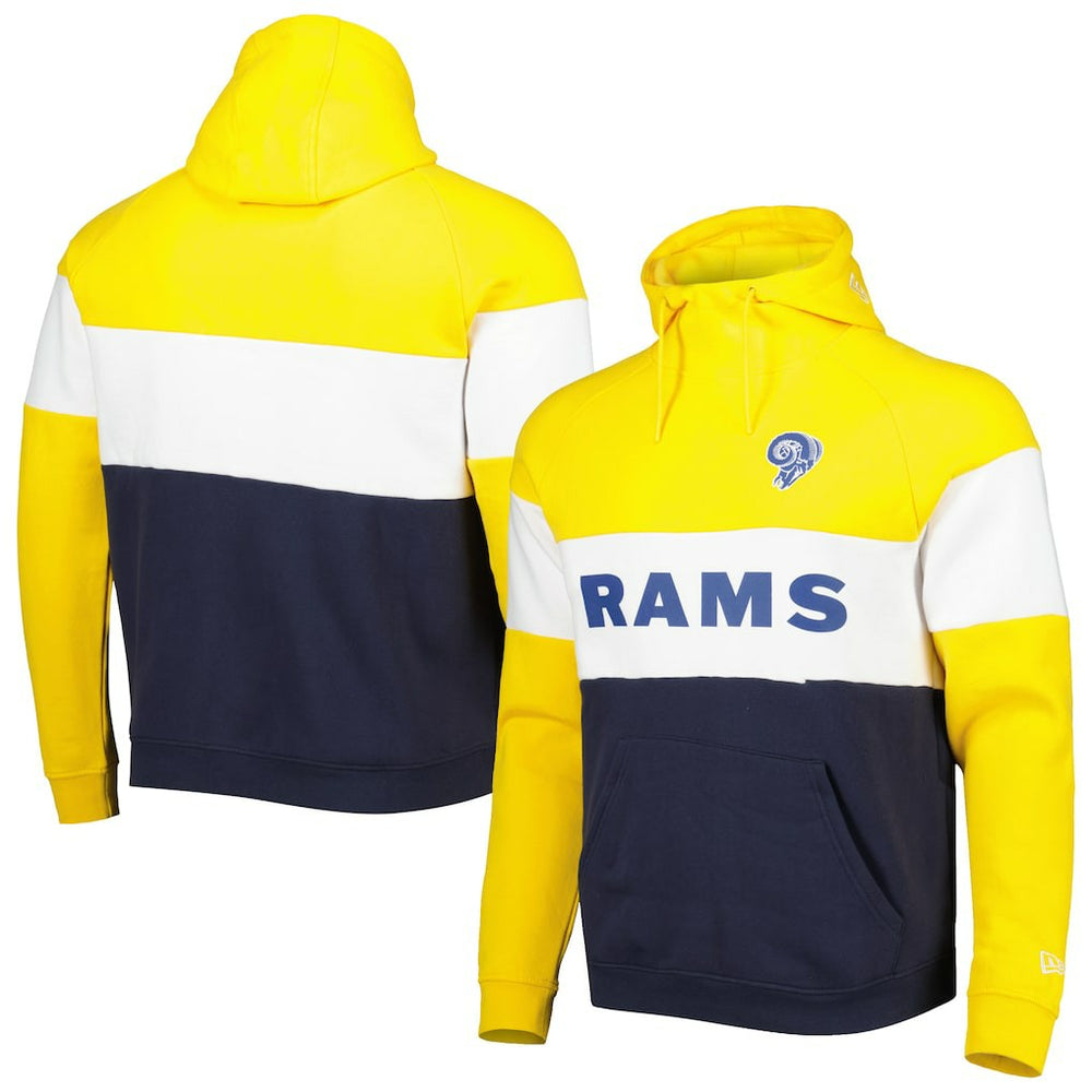 Los Angeles Rams New Era Colorblock Throwback Pullover Hoodie - Navy/Gold on sale
