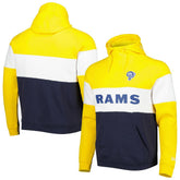 Los Angeles Rams New Era Colorblock Throwback Pullover Hoodie - Navy/Gold on sale