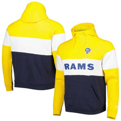 Los Angeles Rams New Era Colorblock Throwback Pullover Hoodie - Navy/Gold on sale