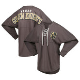 Vegas Golden Knights Fanatics Women's Spirit Lace-Up V-Neck Long Sleeve Jersey T-Shirt - Charcoal T-shirts