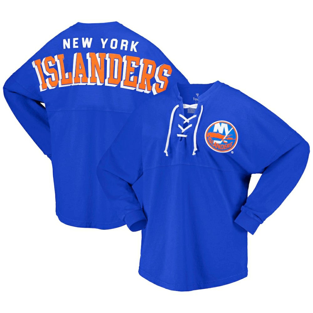 New York Islanders Fanatics Women's Spirit Lace-Up V-Neck Long Sleeve Jersey T-Shirt - Royal T-shirts