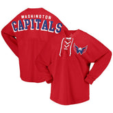 Washington Capitals Fanatics Women's Spirit Lace-Up V-Neck Long Sleeve Jersey T-Shirt - Red T-shirts