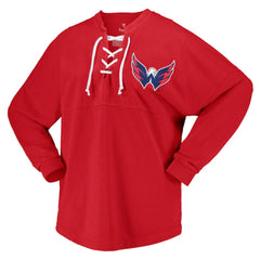 Washington Capitals Fanatics Women's Spirit Lace-Up V-Neck Long Sleeve Jersey T-Shirt - Red T-shirts