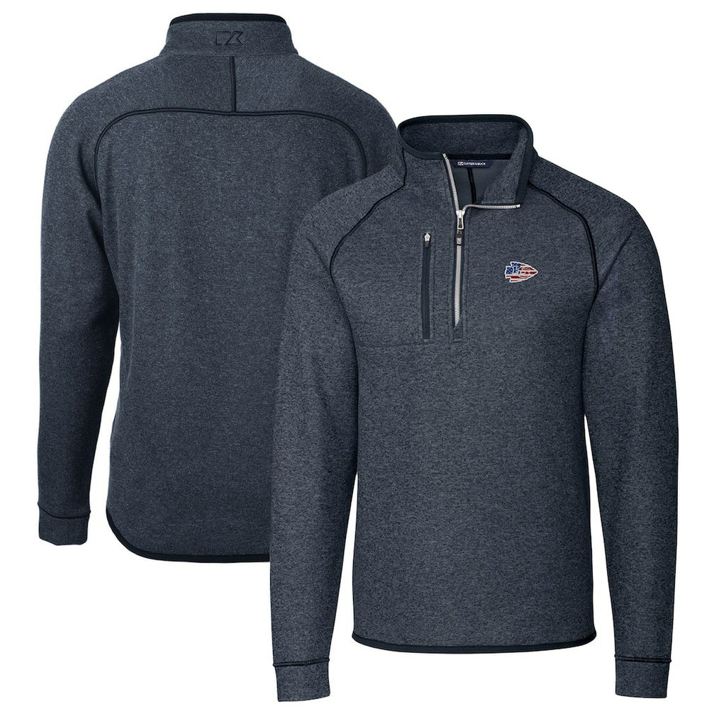 Kansas City Chiefs Cutter & Buck Big & Tall Mainsail Sweater Knit Half-Zip Pullover Jacket - Heathered Navy outlet