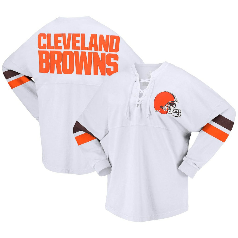Cleveland Browns Women's Spirit Jersey Lace-Up V-Neck Long Sleeve T-Shirt - White online