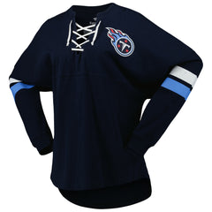 Tennessee Titans Women's Spirit Jersey Lace-Up V-Neck Long Sleeve T-Shirt - Navy on sale