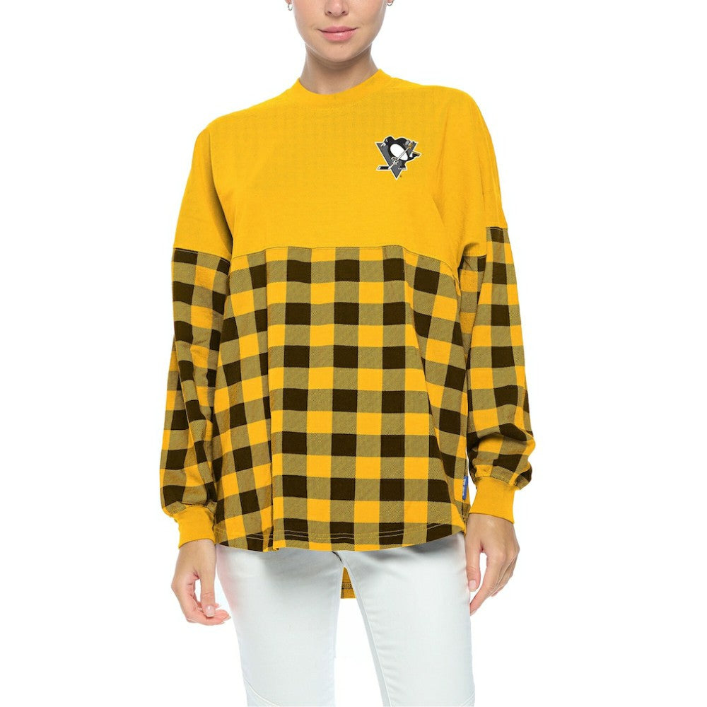 Pittsburgh Penguins Fanatics Women's Buffalo Check Long Sleeve T-Shirt - Gold T-shirts