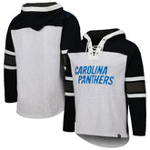Carolina Panthers '47 Gridiron Lace-Up Pullover Hoodie - Heather Gray discount