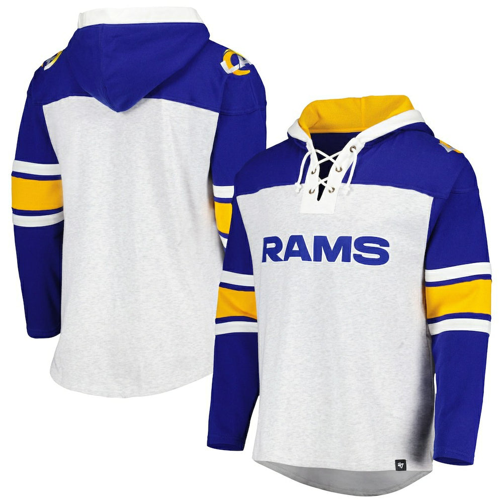 Los Angeles Rams '47 Gridiron Lace-Up Pullover Hoodie - Heather Gray on sale