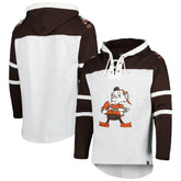 Cleveland Browns '47 Brownie The Elf Historic Logo Gridiron Lace-Up Pullover Hoodie - Heather Gray outlet