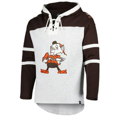 Cleveland Browns '47 Brownie The Elf Historic Logo Gridiron Lace-Up Pullover Hoodie - Heather Gray outlet