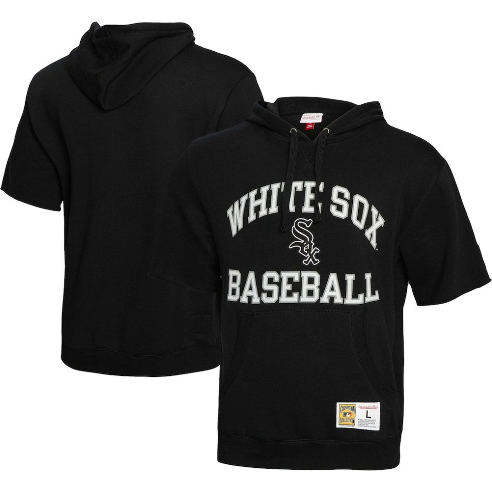 Chicago White Sox Cooperstown Collection Washed Fleece Pullover Short Sleeve Hoodie Black