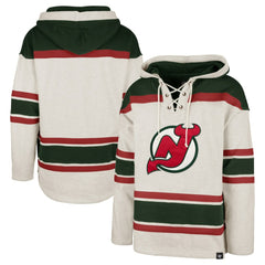 New Jersey Devils '47 Rockaway Lace-Up Pullover Hoodie - Oatmeal Jerseys