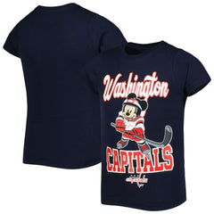 Washington Capitals Girls Youth Mickey Mouse Go Team Go T-Shirt - Navy T-shirts