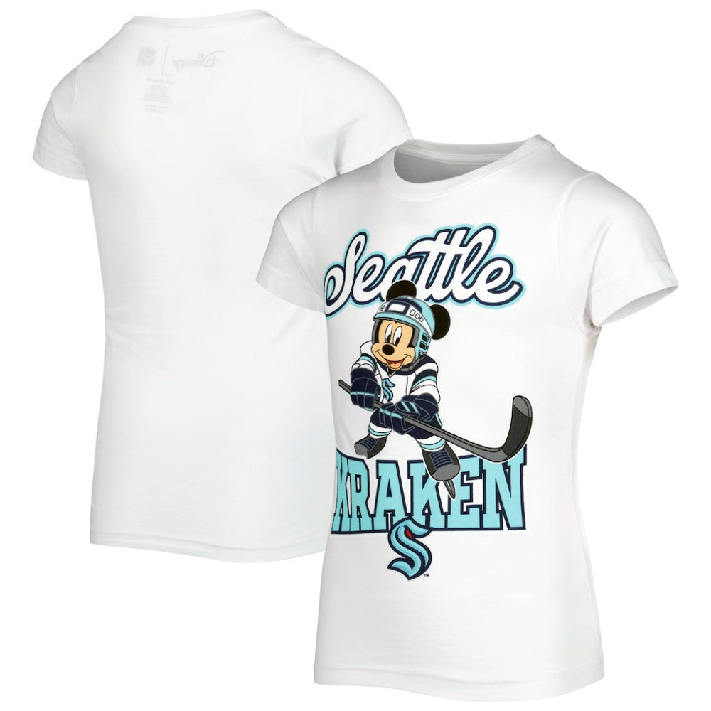 Seattle Kraken Girls Youth Mickey Mouse Go Team Go T-Shirt - White T-shirts