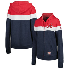 Atlanta Braves Women's Colorblock Full-Zip Hoodie Jacket Heather Navy