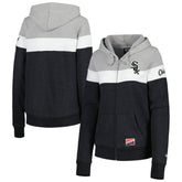 Chicago White Sox Women's Colorblock Full-Zip Hoodie Jacket Heather Black