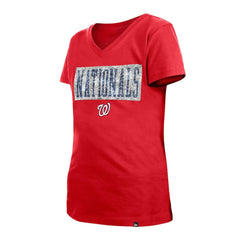 Washington Nationals Girls Youth Flip Sequin Team V-Neck T-Shirt Red