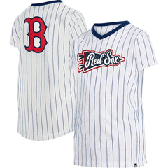 Boston Red Sox Girls Youth Pinstripe V-Neck T-Shirt White