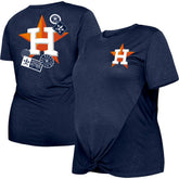 Houston Astros Women's Plus Size Two-Hit Front Knot T-Shirt Navy
